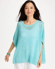 Chico's Outlet Bondi Blue Lurex Open-Stitch Sweater Poncho