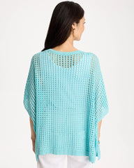 Chico's Outlet Bondi Blue Lurex Open-Stitch Sweater Poncho