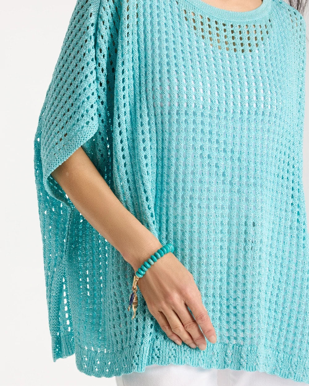 Chico's Outlet Bondi Blue Lurex Open-Stitch Sweater Poncho