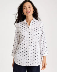 Chico's On Sale Passport Blue No Iron™ Stretch Jacquard Stars Shirt