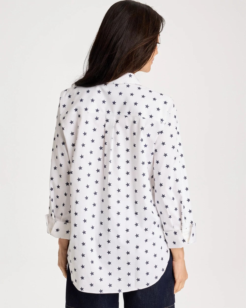 Chico's On Sale Passport Blue No Iron™ Stretch Jacquard Stars Shirt