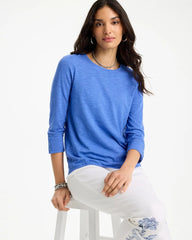 Chico's For Sale Amparo Blue Cotton Slub 3/4 Sleeve Button Tee