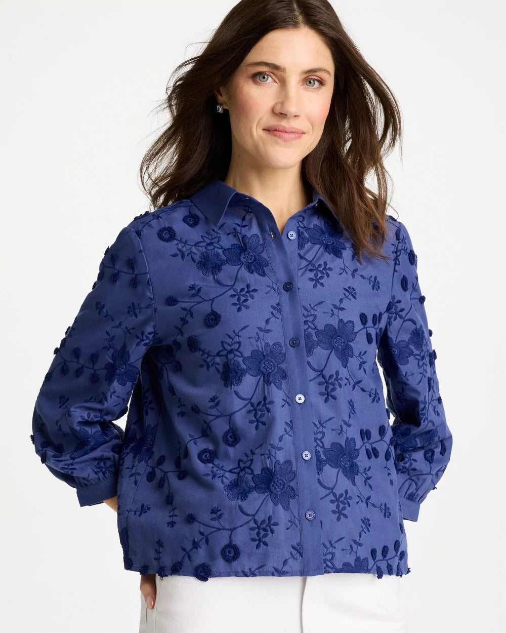Chico's Online Indigo 3D Floral Embroidered Top