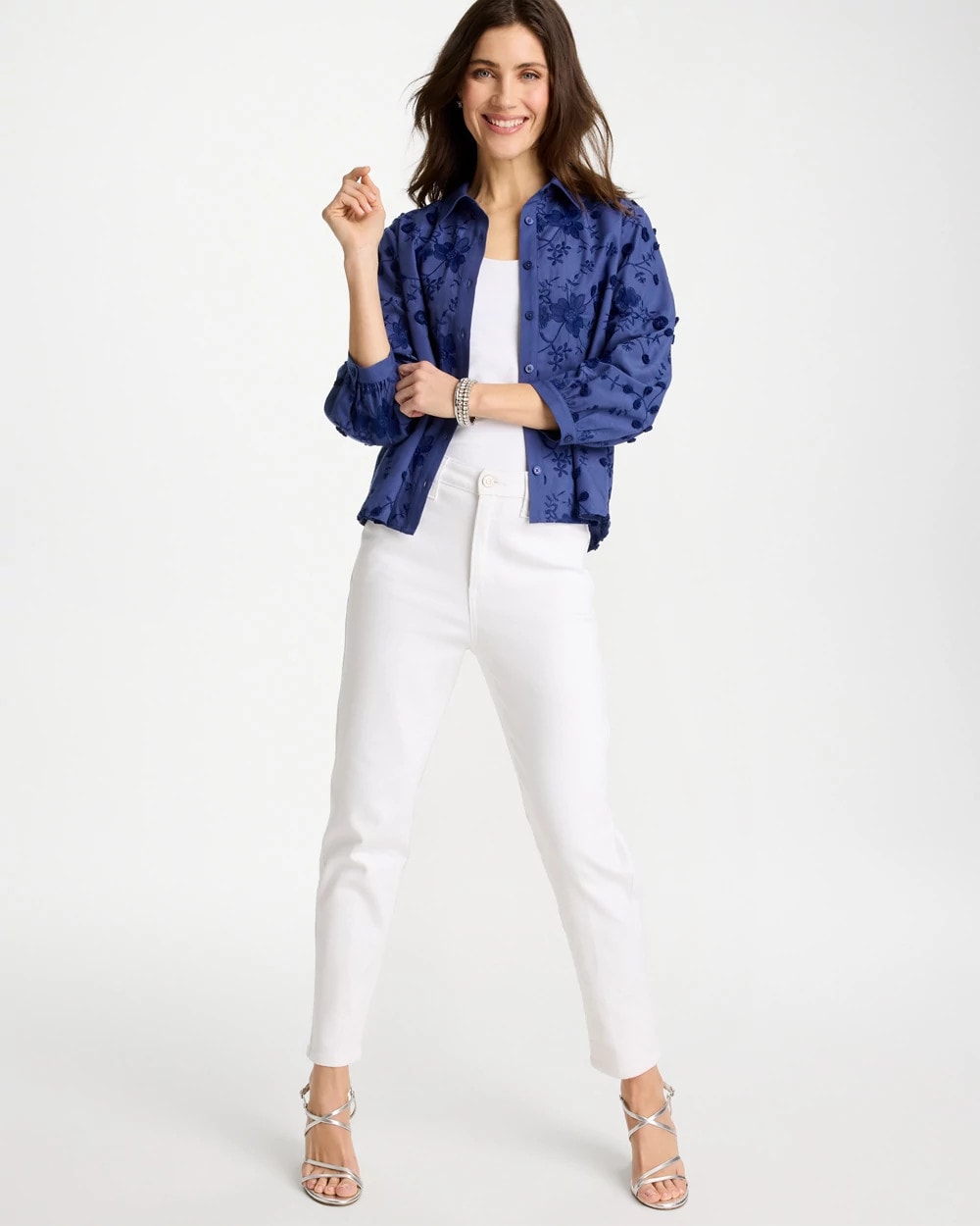 Chico's Online Indigo 3D Floral Embroidered Top