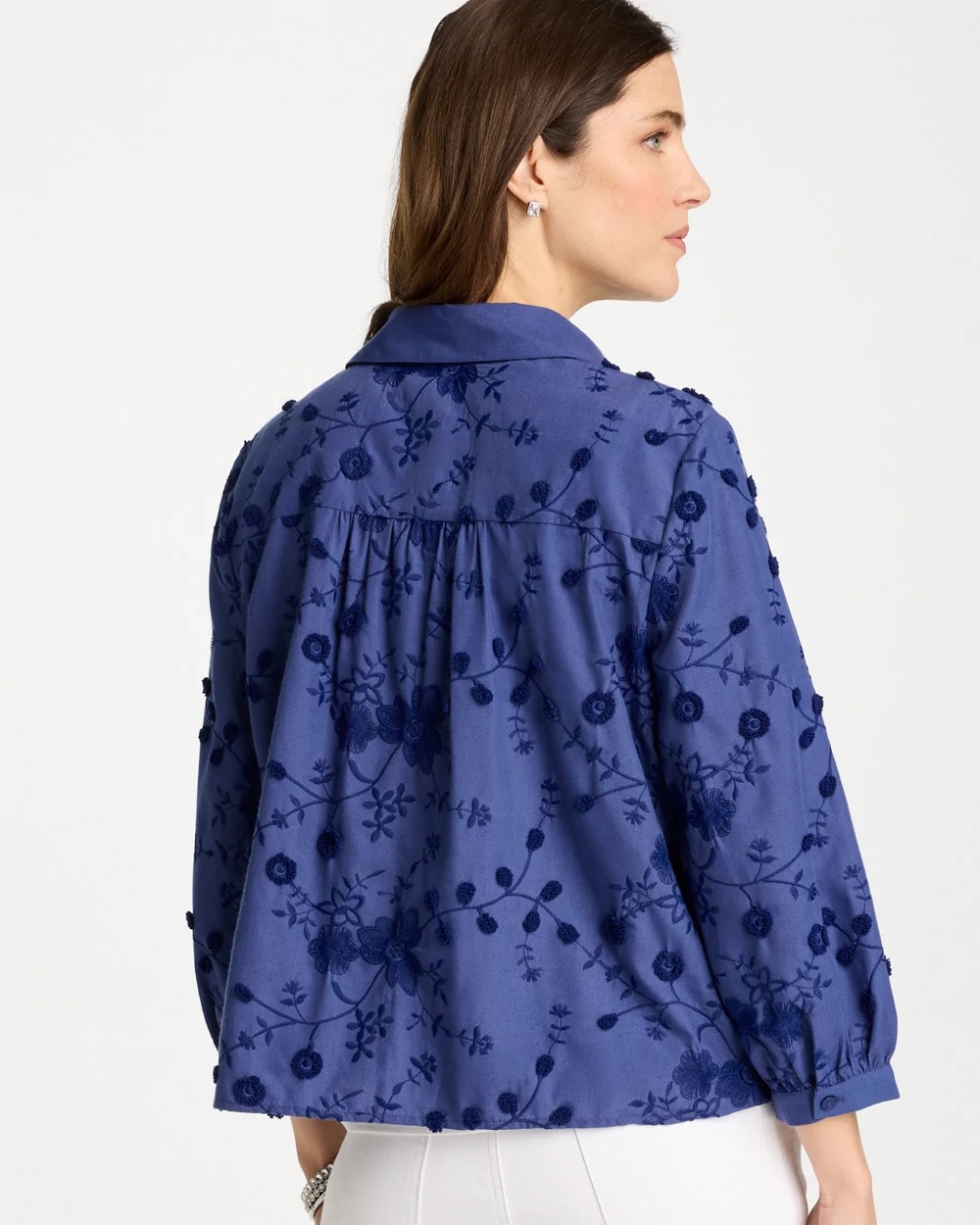 Chico's Online Indigo 3D Floral Embroidered Top