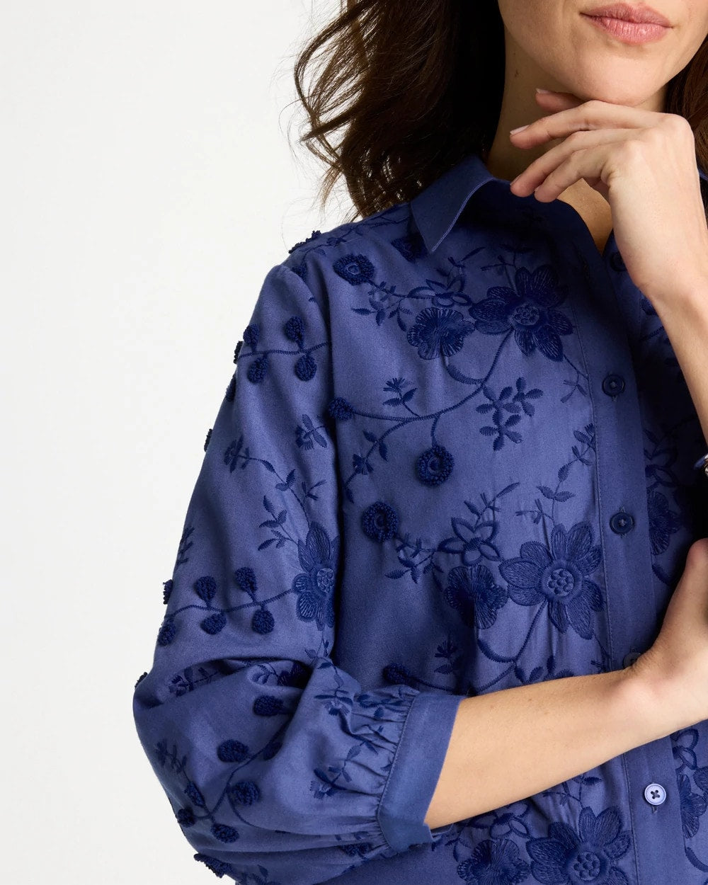 Chico's Online Indigo 3D Floral Embroidered Top