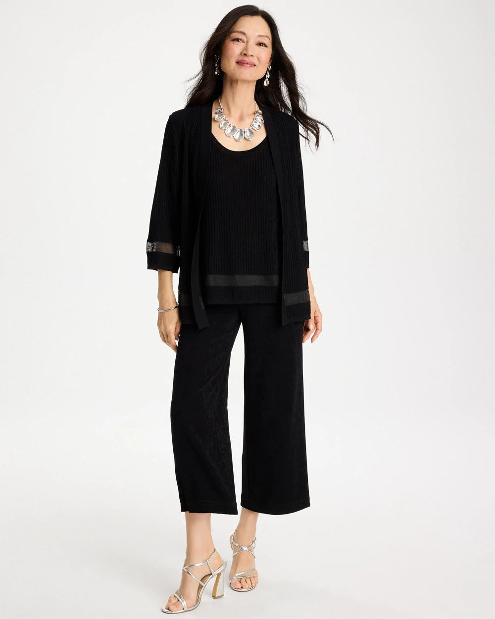 Chico's Discount Travelers Black Travelers™ Sheer Stripe Cardigan