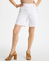 Chico's On Sale Alabaster Pull-On Scallop Button Jean Shorts