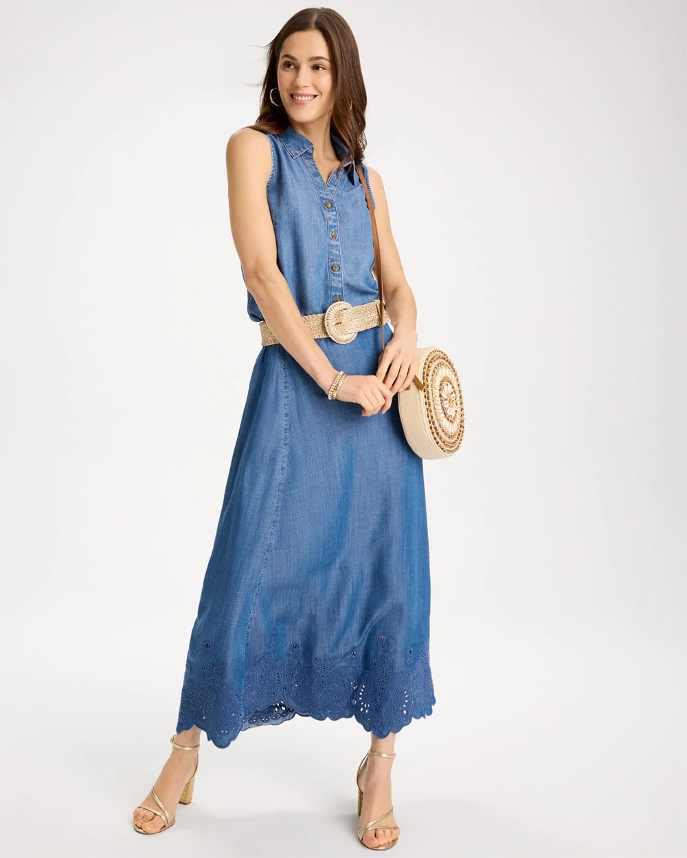 Chico's For Sale Pearl Indigo Indigo Twill Embroidered Hem Skirt