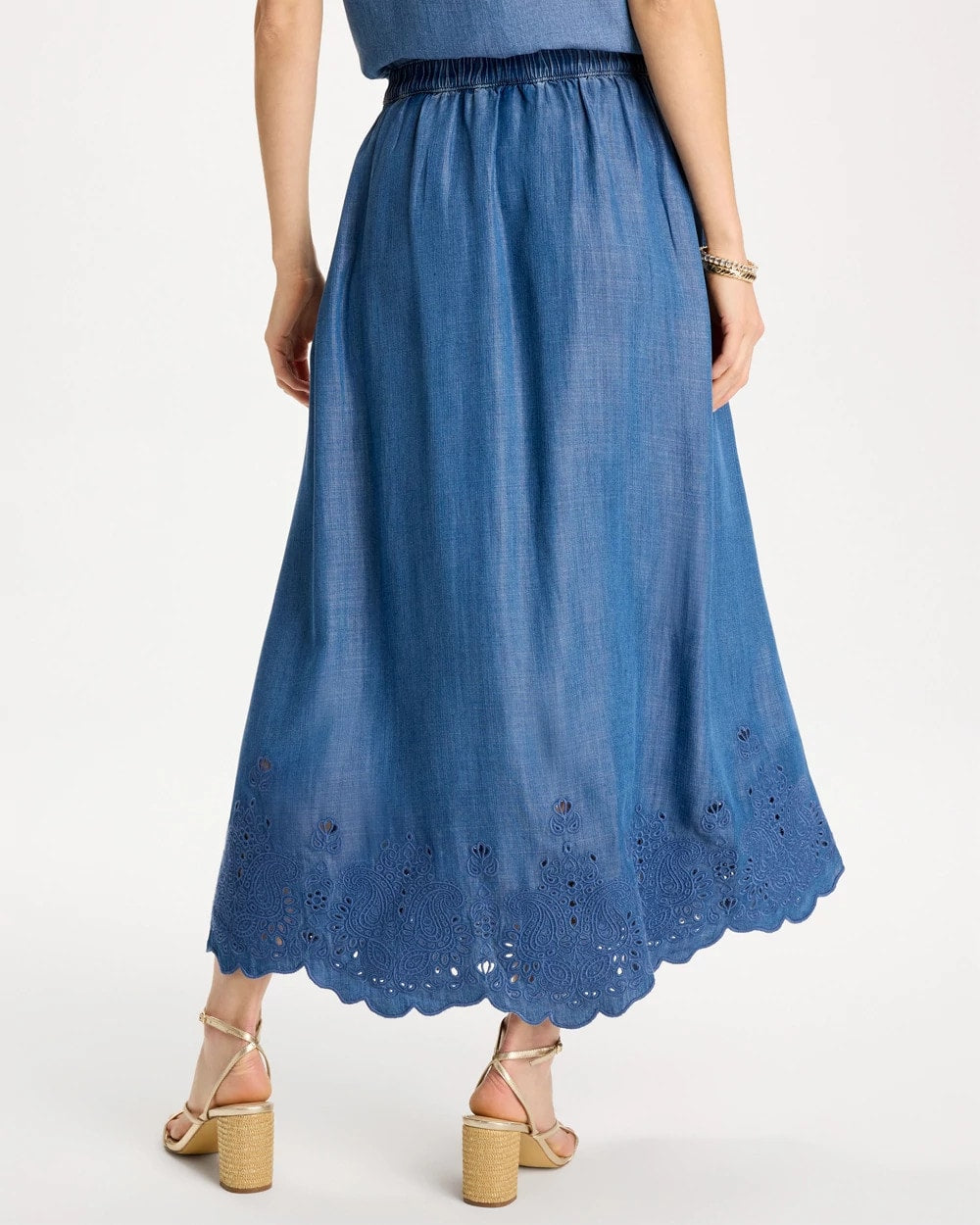 Chico's For Sale Pearl Indigo Indigo Twill Embroidered Hem Skirt