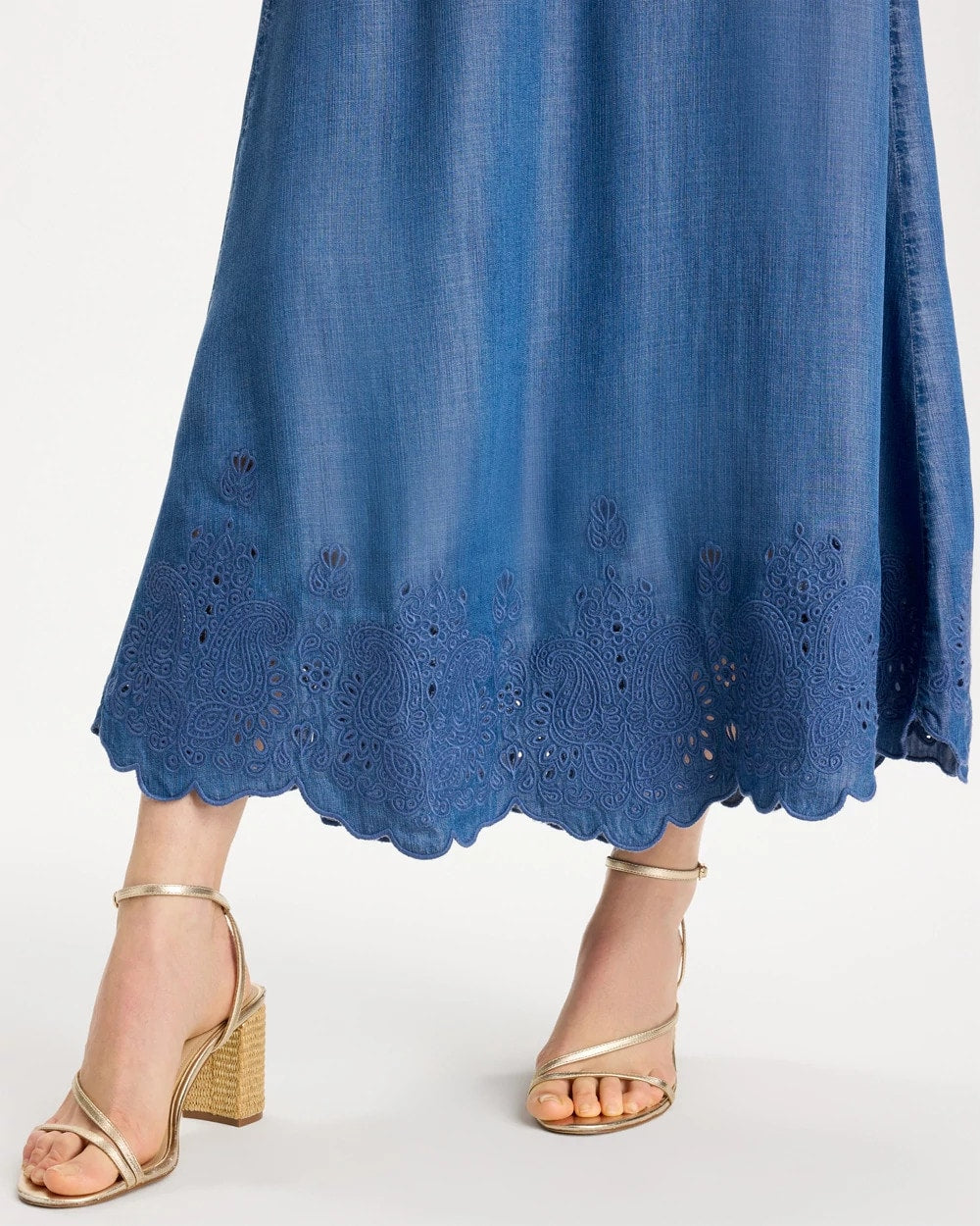 Chico's For Sale Pearl Indigo Indigo Twill Embroidered Hem Skirt