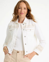 Chico's Online Alabaster Embroidered Cropped Denim Trucker Jacket