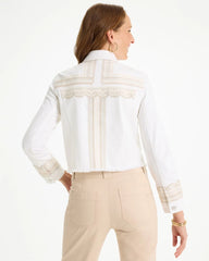 Chico's Online Alabaster Embroidered Cropped Denim Trucker Jacket