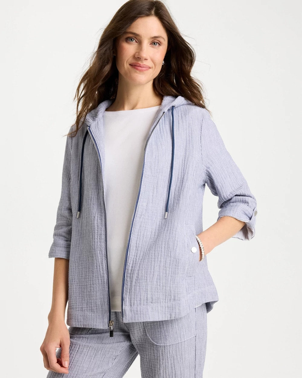 Chico's On Sale Blue Zenergy® Striped Gauze Jacket