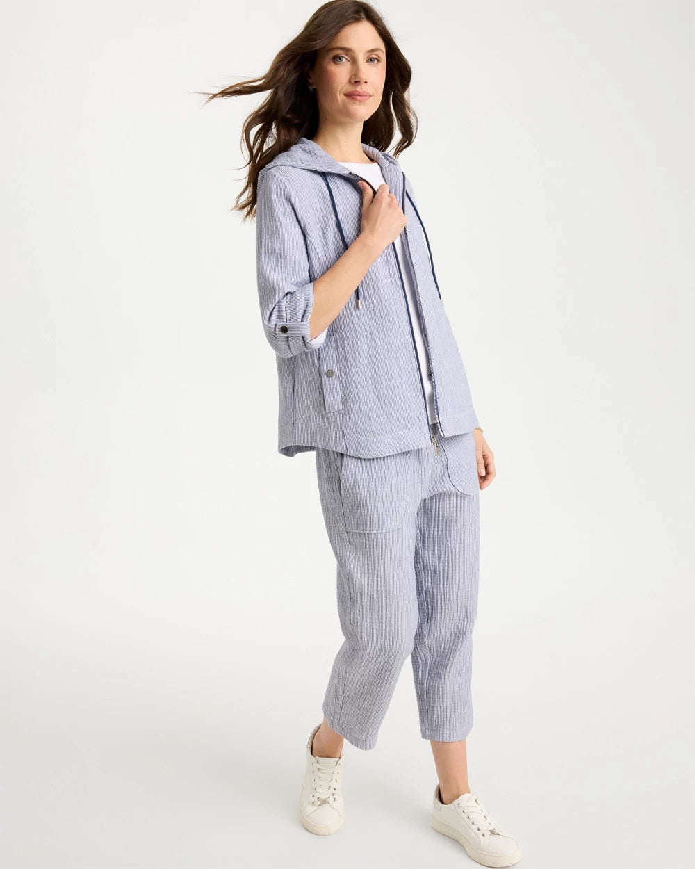 Chico's On Sale Blue Zenergy® Striped Gauze Jacket