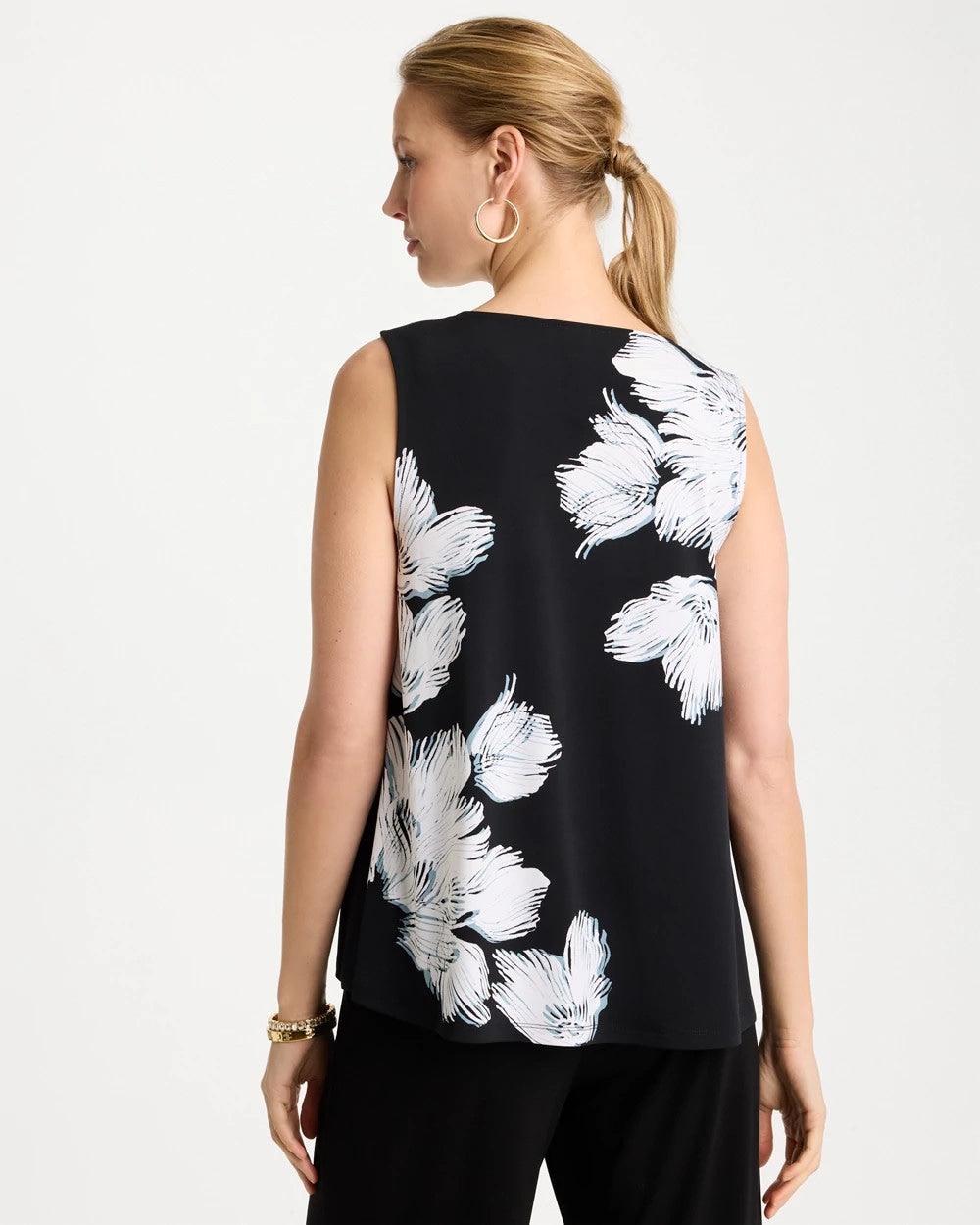 Chico's For Sale Black Travelers™ Knit Abstract Floral Swing Tank