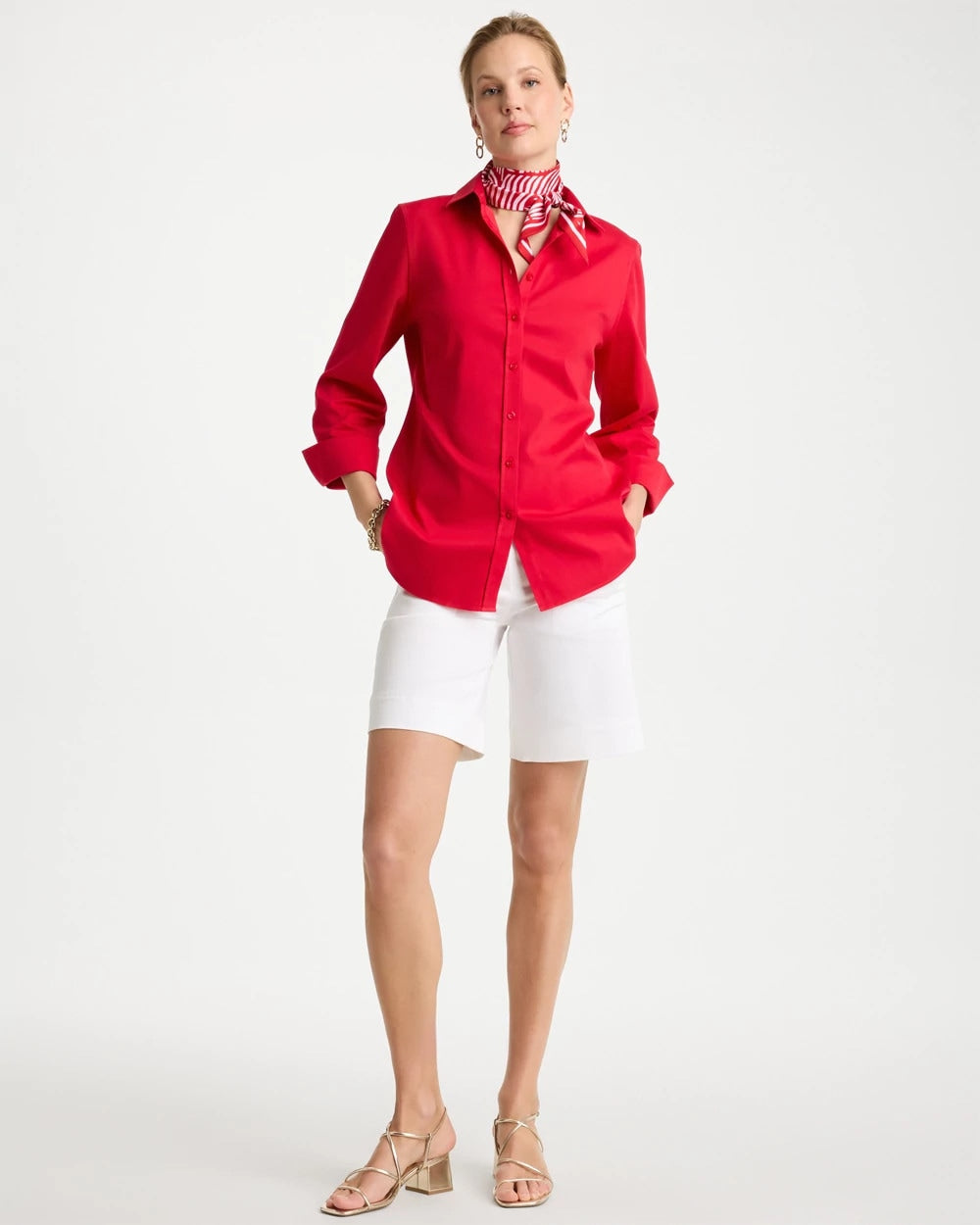 Chico's Outlet Alabaster Emme Fly Front Sateen Shorts