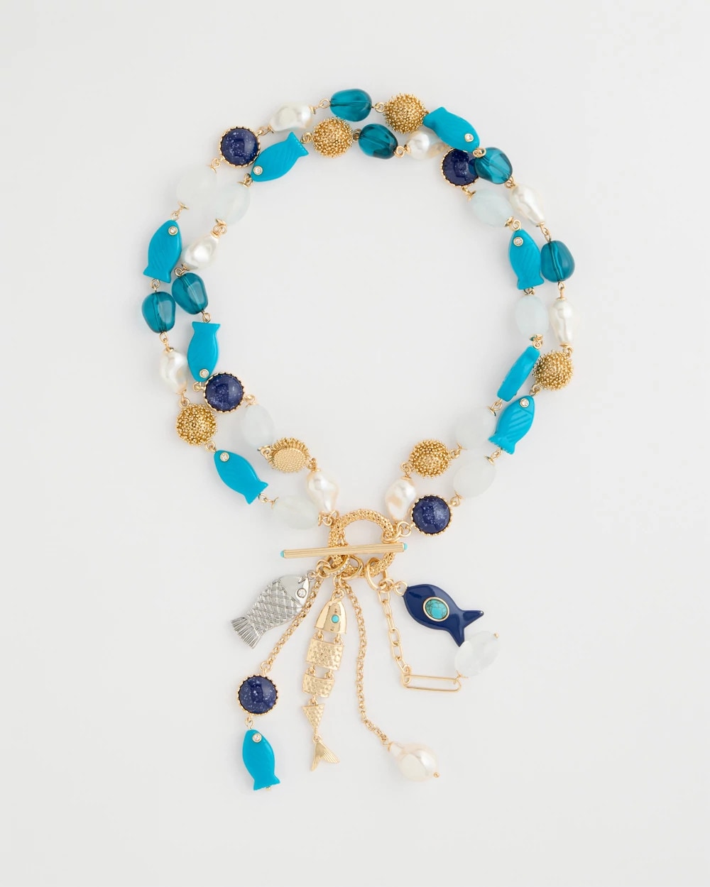 Chico's For Sale Blue Multi Convertible Turquoise Fish Charm Necklace