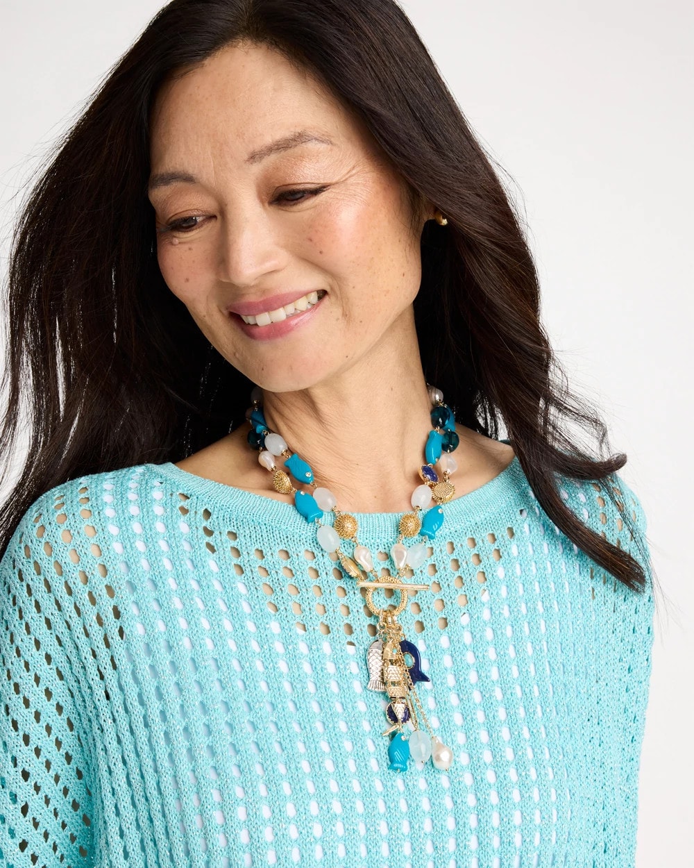 Chico's For Sale Blue Multi Convertible Turquoise Fish Charm Necklace