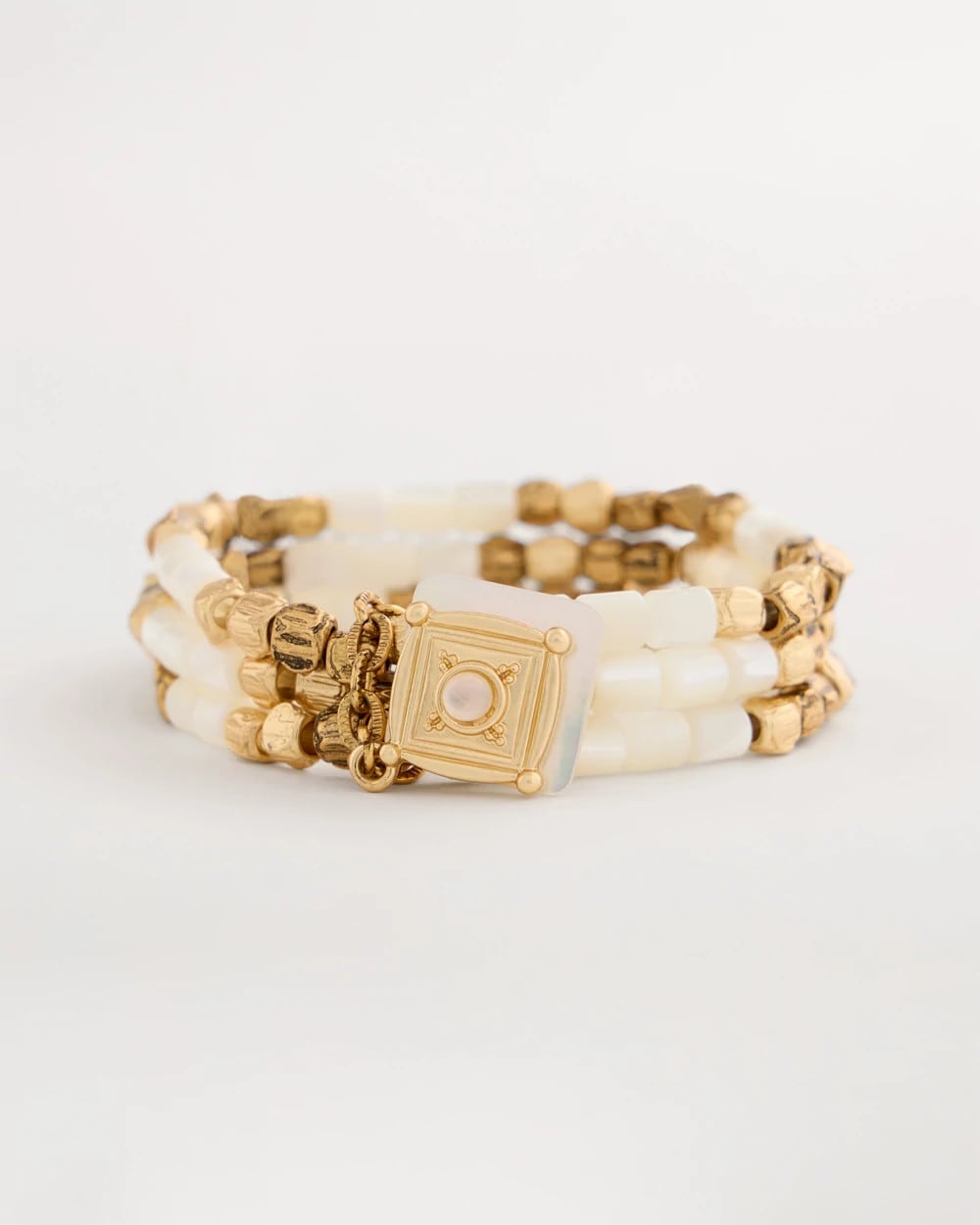 Chico's Discount Gold Set of 3 Pearl Treasure Stretch Bracelets