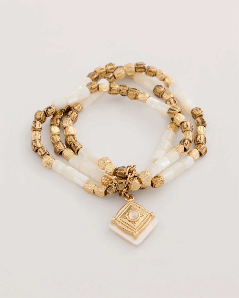 Chico's Discount Gold Set of 3 Pearl Treasure Stretch Bracelets
