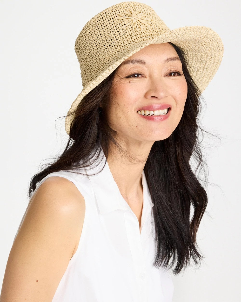 Chico's Outlet Natural Straw Embroidered Beach Hat