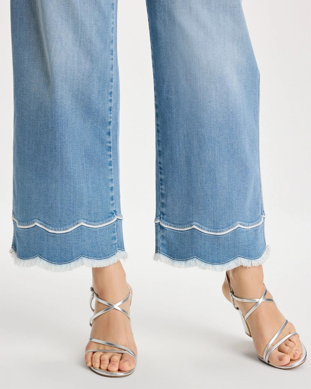 Chico's Sale Blue Jay Indigo Scallop Pull-On Wide-Leg Crop Jeans