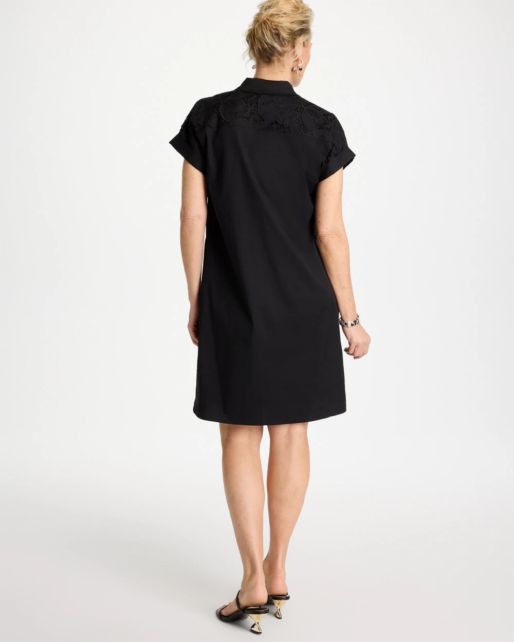 Chico's Online Black Popover Embroidered Poplin Dress