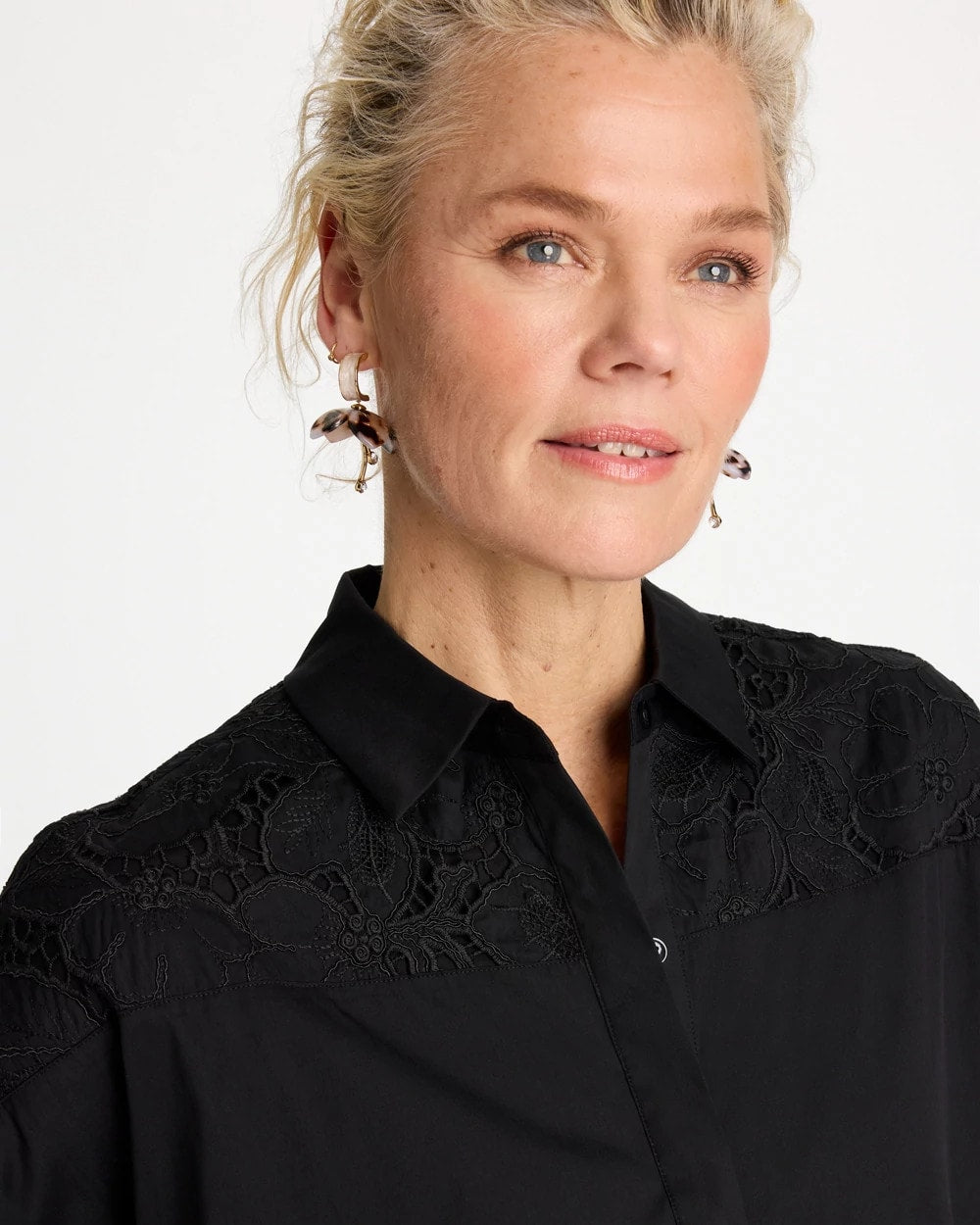Chico's Online Black Popover Embroidered Poplin Dress
