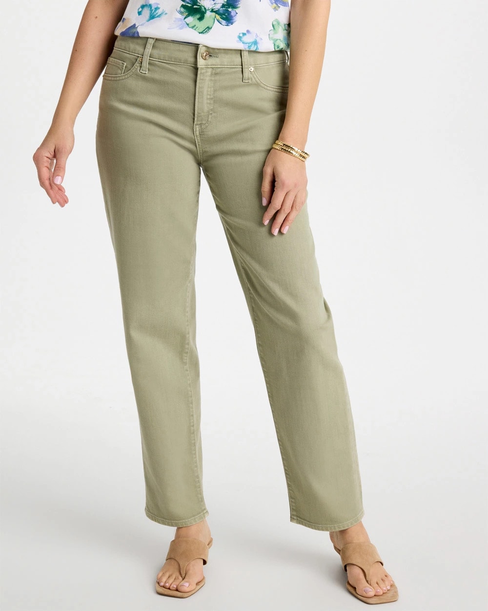 Chico's Discount Seagrass Green Boyfriend Relaxed Crop Jeans