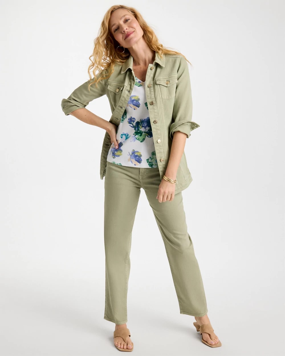 Chico's Discount Seagrass Green Boyfriend Relaxed Crop Jeans