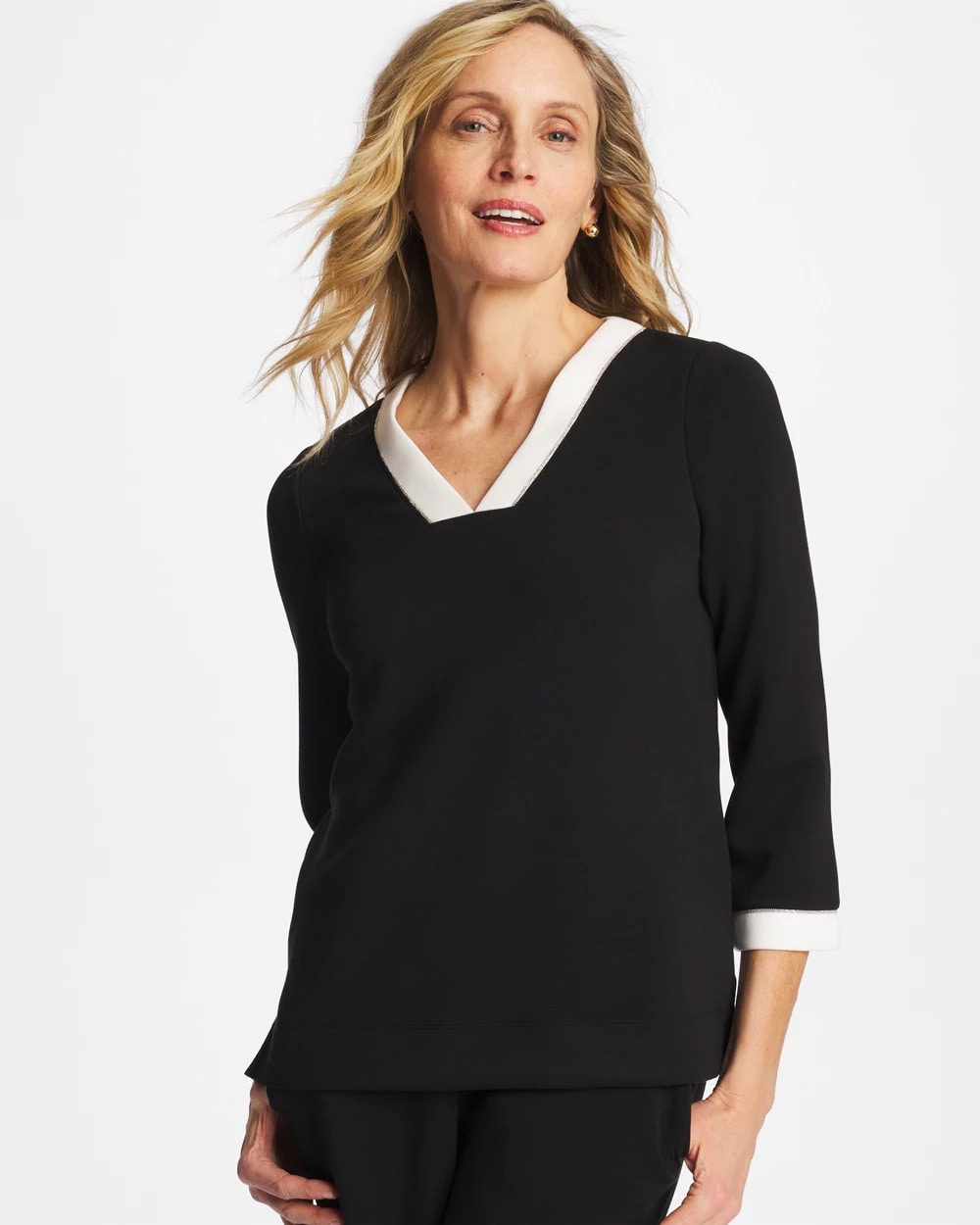 Chico's Outlet Black Zenergy® Soft Caviar Bead Contrast Top