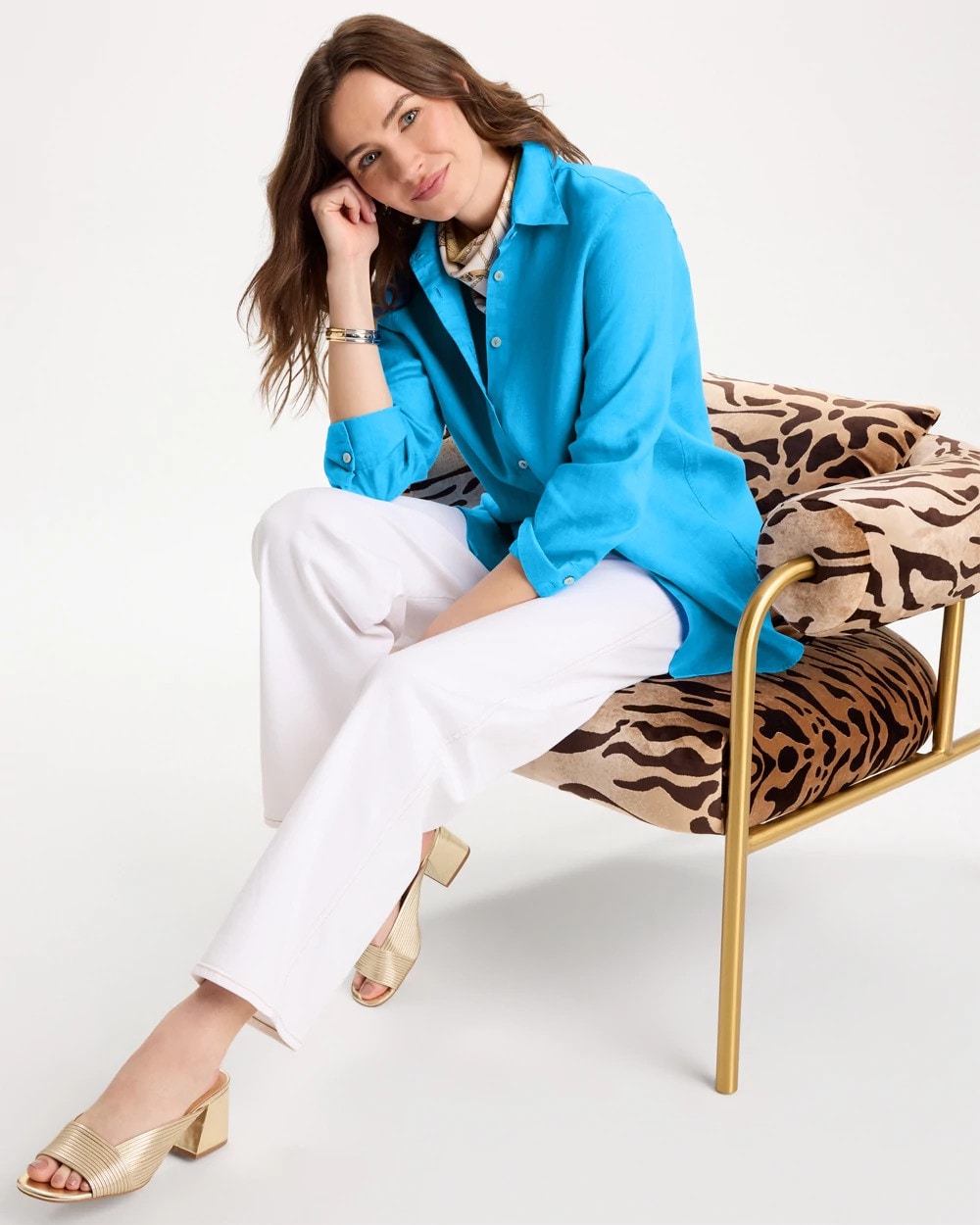 Chico's For Sale Blue Tide No Iron™ Linen Shirt