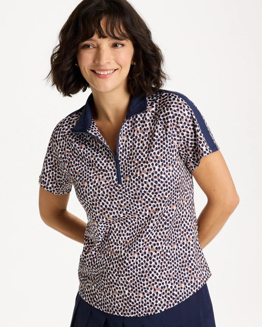 Chico's Discount Passport Blue Zenergy® UPF Contrast Dot Half Zip Polo