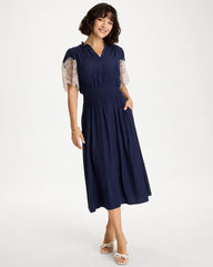 Chico's On Sale Passport Blue Sea Island Crinkled Midi Dress