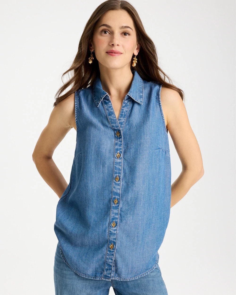 Chico's Online Burano Indigo Tencel Denim Sleeveless Shirt