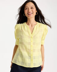 Chico's Discount Sage Lime Cotton Plaid Elbow-Sleeve Shirt