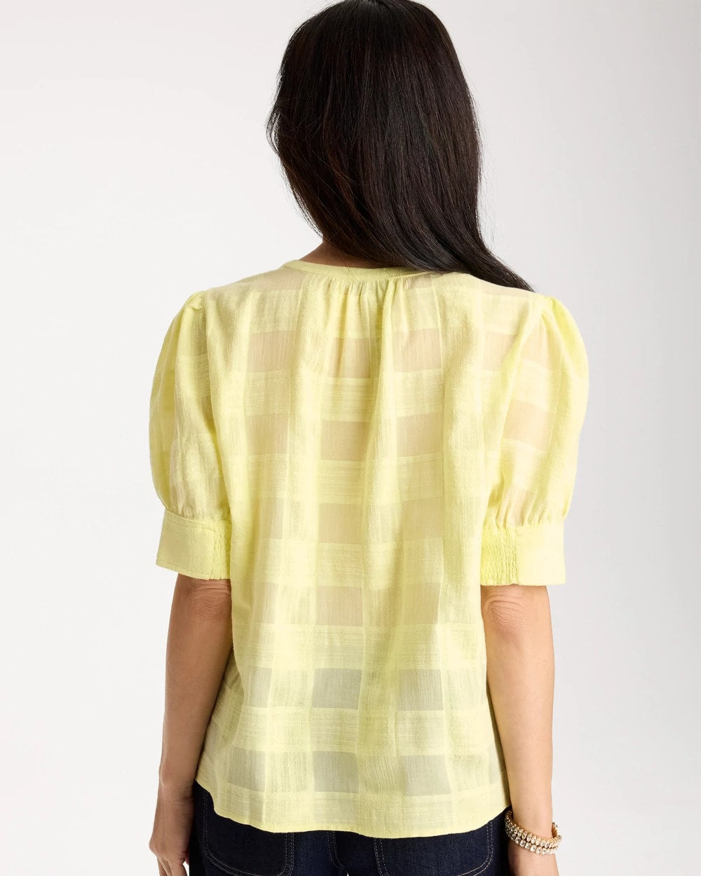 Chico's Discount Sage Lime Cotton Plaid Elbow-Sleeve Shirt