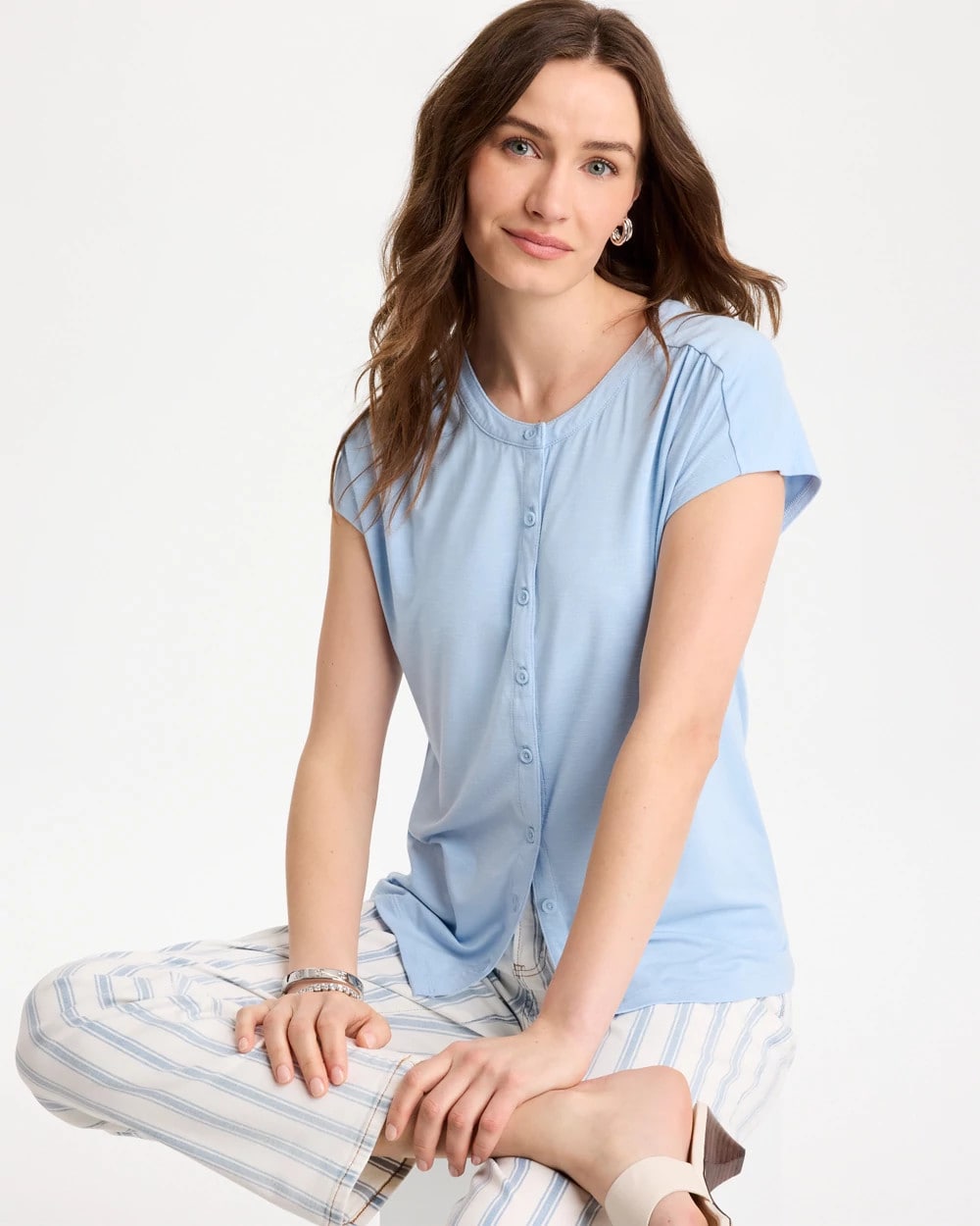 Chico's Sale Blue Haven Refined Button Tee