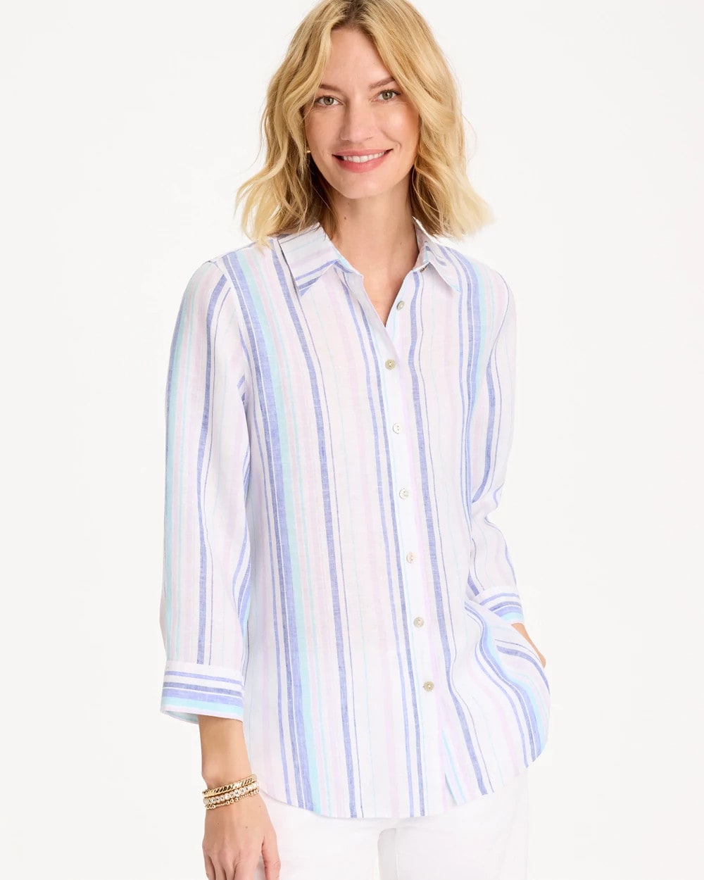 Chico's Outlet Amparo Blue No Iron™ Linen Striped Shirt