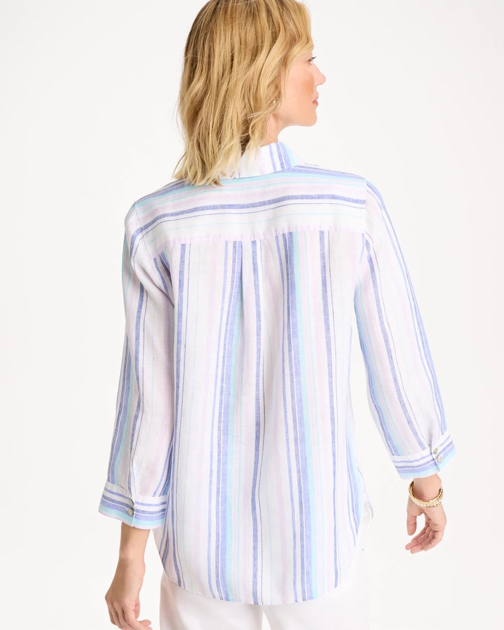 Chico's Outlet Amparo Blue No Iron™ Linen Striped Shirt
