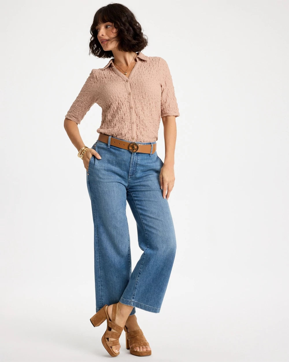 Chico's On Sale Mocha Mousse Textured Camp Tee
