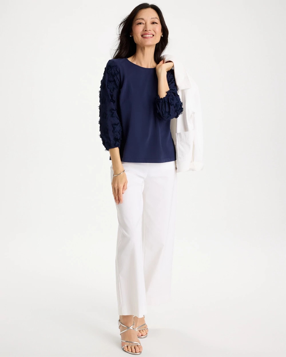 Chico's Online Passport Blue Star Cutout 3/4 Sleeved Tee