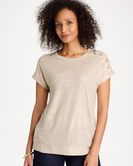 Chico's Discount Smokey Taupe Foiled Linen Button Tunic