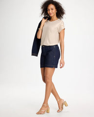 Chico's Discount Smokey Taupe Foiled Linen Button Tunic