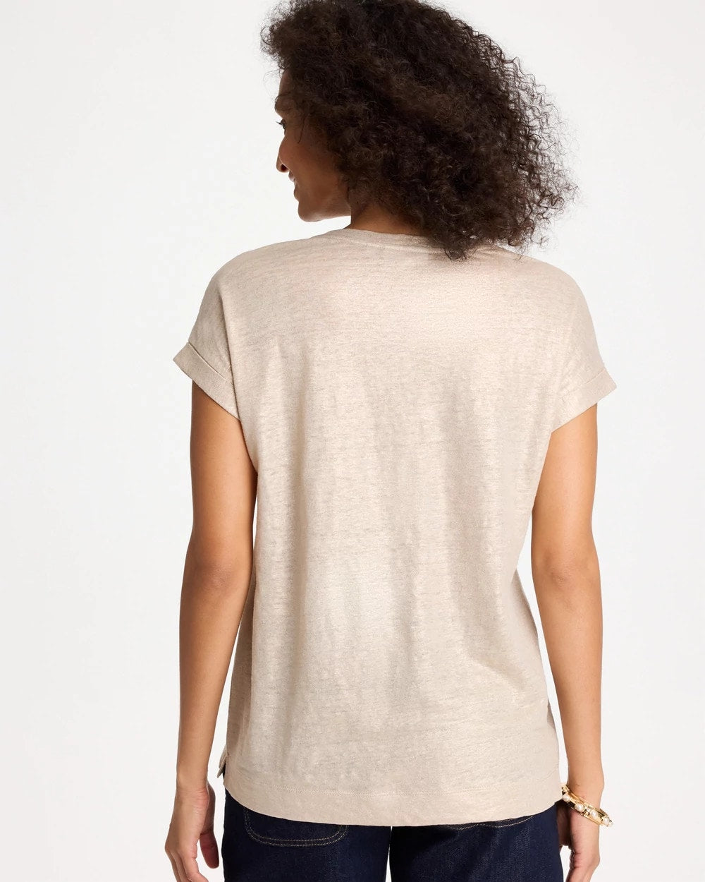 Chico's Discount Smokey Taupe Foiled Linen Button Tunic