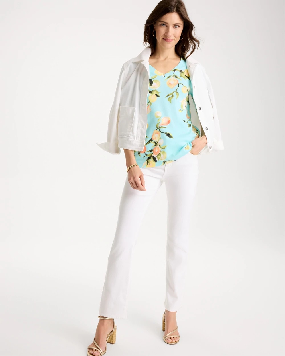 Chico's Sale Bondi Blue Pima Printed Elbow-Sleeve Tee