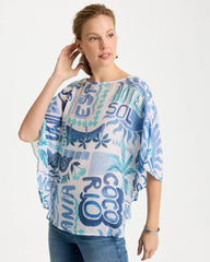 Chico's On Sale Passport Blue Island Printed Poncho