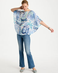 Chico's On Sale Passport Blue Island Printed Poncho