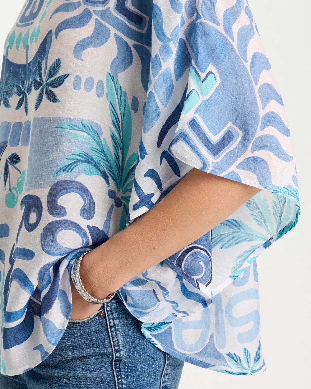 Chico's On Sale Passport Blue Island Printed Poncho